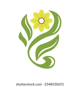 Floral Leaf Design with Yellow Flower