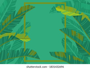 Plantilla de diseño de marco de hoja floral para las invitaciones a las tarjetas, o afiche con hojas de palma grandes, color de menta verde