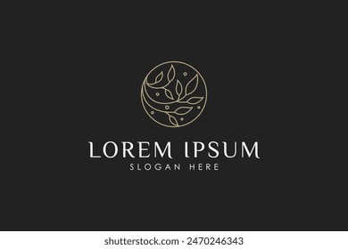 Floral Leaf Natural logo.Cosmetics, Spa, Beauty salon, Decoration, Boutique logo. Luxury Line art Outline Style Logo design.