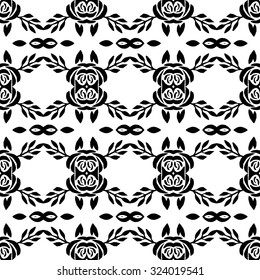 Floral and leaf nature pattern. Hand painted vector seamless pattern with ethnic and tribal motifs, zigzag lines, brushstrokes and splatters of paint in multiple bright colors. 