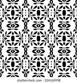 Floral and leaf nature pattern. Hand painted vector seamless pattern with ethnic and tribal motifs, zigzag lines, brushstrokes and splatters of paint in multiple bright colors. 
