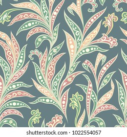 Floral leaf oriental seamless pattern. Wonderland leaves motives of the paintings of ancient Indian fabric patterns.