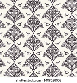 Floral leaf paisley motif persian style. Vector seamless pattern. Arabesque boteh foulard textiles swatch. Classic damask home decor. Traditional ogee motif. Trendy art deco ethnic all over print.