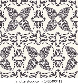 Floral leaf paisley motif persian style. Vector seamless pattern. Arabesque boteh foulard textiles swatch. Classic damask home decor. Traditional ogee motif. Trendy art deco ethnic all over print.
