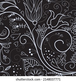 Floral Leaf Pattern In Black And White Color