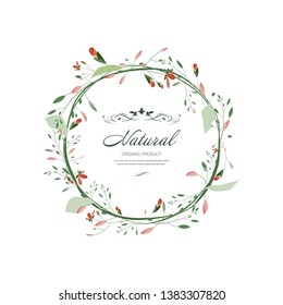 Floral and leaf round frame. Hand drawn decoration flower wedding.
