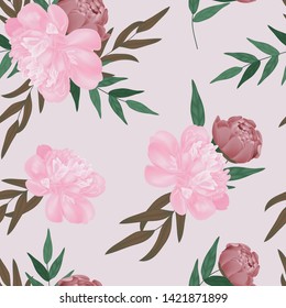 Floral and leaf seamless pattern. Repeat pattern with flower decoration. Great for fabric, print, wallpaper, surface design.