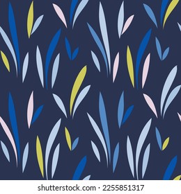 Floral leaf seamless pattern. Spring grass leaves vector background, flower herb textile print, bamboo grass brunches