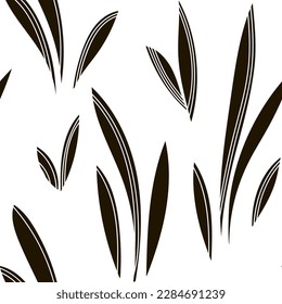 Floral leaf seamless pattern. Spring grass leaves vector background, flower herb textile print, bamboo grass brunches