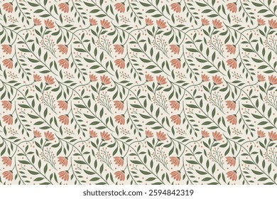 Floral and Leaf Seamless Pattern Vector Art