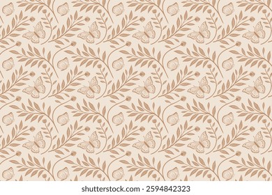 Floral and Leaf Seamless Pattern Vector Art
