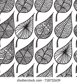 floral leaf seamless pattern vector doodle.