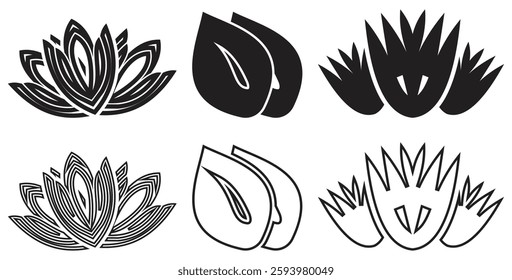 Floral and Leaf Stylized Vector Illustrations. Isolated On Transparent Background.