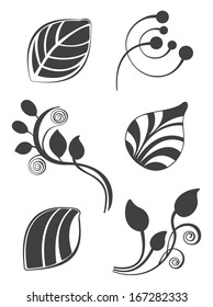 Floral and leaf vector elements in various styles for ornate and decoration
