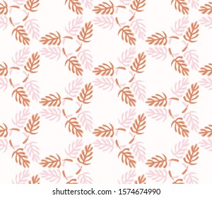 Floral Leaf Wreath Motif Watercolor Background. Seamless Vector Pattern Pastel on White. Delicate Boho Mandala Hand Drawn for Textile Print, Spring Home Decor. Aquarelle Artwork Repeat Tile EPS 10