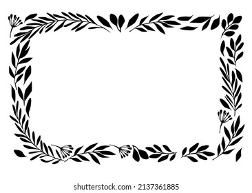 Floral leafy rectangle border design isolated on white background - vector illustration