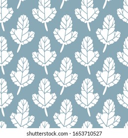 Floral leafy seamless pattern. Hand drawn illustration in simple scandinavian style. Minimalism in a limited pastel color. ideal for printing on fabric, textiles, packaging, wallpaper, etc.