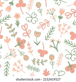 Patrón ininterrumpido de verano con hojas florales. Fondo de flores y hierbas. Plantilla de floración con vegetación. Modelo para la ilustración de tejidos, textiles, embalajes y vectores de diseño