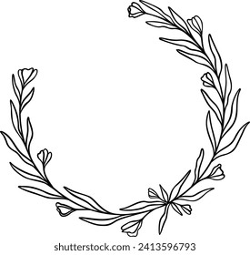 Floral Leafy Wreath Border | Botanical Rounded Frame | Decorative Nature Element