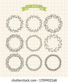 Floral leafy wreath vector set collection