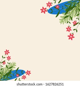 Floral and leaves background with flower bloom. template frame design
