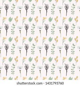 floral leaves branches seamless pattern