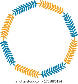 Floral leaves circle vector frame. Orange and blue. Botanical frame for invitations and banners