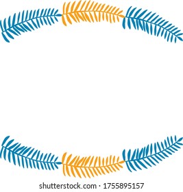 Floral leaves circle vector frame. Orange and blue. Botanical frame for invitations and banners