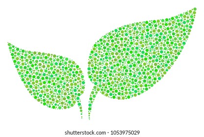 Floral Leaves composition of round dots in various sizes and green color tints. Round dots are combined into floral leaves vector illustration. Fresh vector illustration.