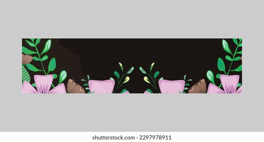 Floral and leaves horizontal banner template vector