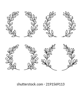 floral leaves laurel wreath outline illustration set collection