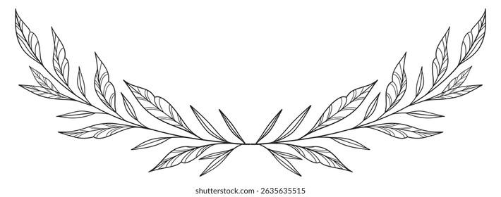 floral and leaves line art isolated on white background. Divider doodle leaf and flowers, nature border decorative element vector illustration