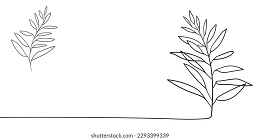 Floral leaves line drawing outline.  Botanical continuous line drawing. Vector sprigs on white background