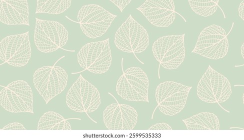 Floral Leaves Pattern Background. Leaves Linear Style Seamless Pattern. Botanical Pattern Background for Fabric, Textile, Surface Design. Vector Illustration