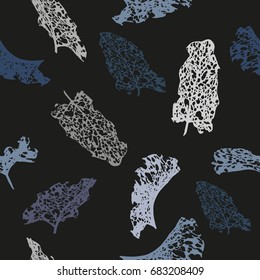 Floral leaves repeat pattern vector elements burdock silhouette artistic collage for wallpaper design. Blue dark trendy colour leafs.