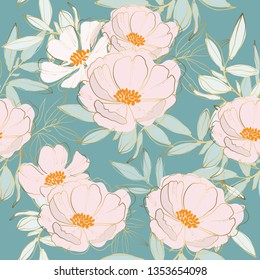 Floral and leaves seamless pattern background