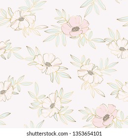 Floral and leaves seamless pattern background
