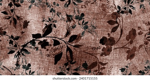 Hojas florales sin fisuras, diseño para textiles de moda, gráficos, fondos y textura artesanal de lino. Ilustración del vector