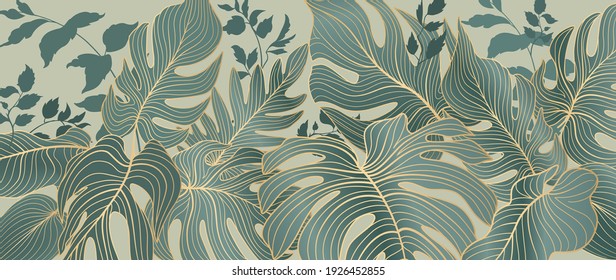 Floral leaves seamless pattern. Foliage garden background. Floral ornamenal tropical nature summer palm leaves decorative retro style wallpaper