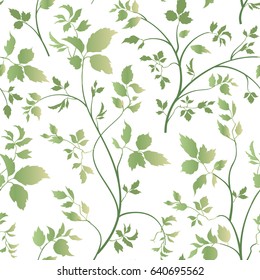 Floral leaves seamless pattern. Garden blossom background. Spring  leaf vegetation nature decor