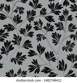 Floral leaves seamless pattern. Graden lush leaf branch background.