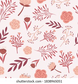 floral leaves seamless pattern pastel color background