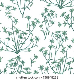Floral leaves seamless pattern. Wild nature retro background. Flourish wallpaper with plants.
