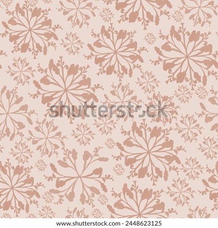 Floral leaves and stems in geometrical patterns, renaissance style in light orange vector artwork seamless pattern
