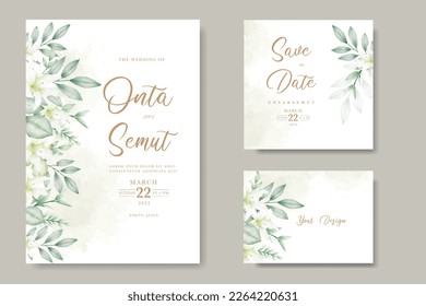 Floral and leaves wedding invitation card template
