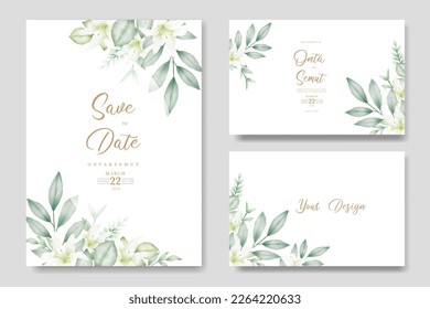 Floral and leaves wedding invitation card template
