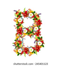 Floral letter B for your design, vector illustration