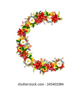 Floral letter C for your design, vector illustration