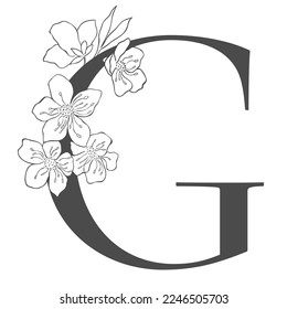 Floral Letter with Cherry Branch. Sakura Flower Alphabet for Wedding.