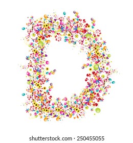 Floral letter D for your design. Vector illustration